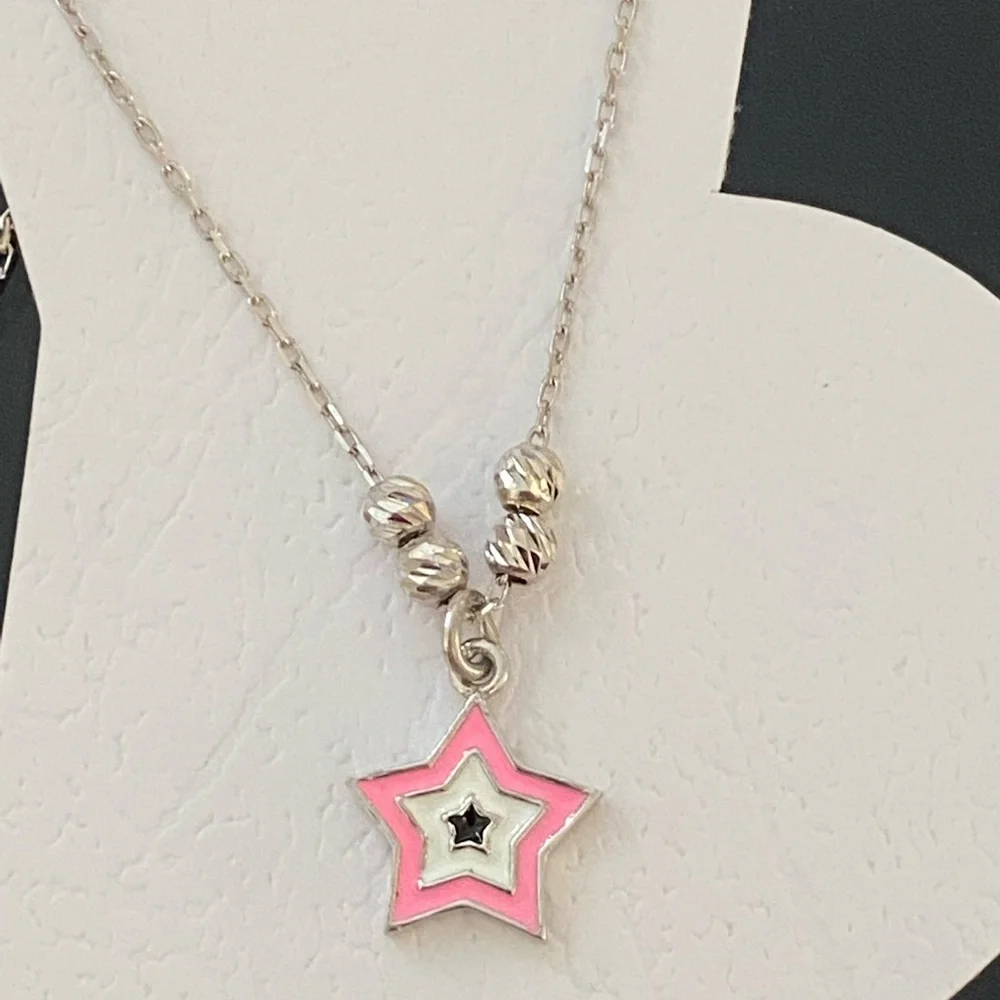 🧿 ANKLET 925 Silver star pink enamel evil eye